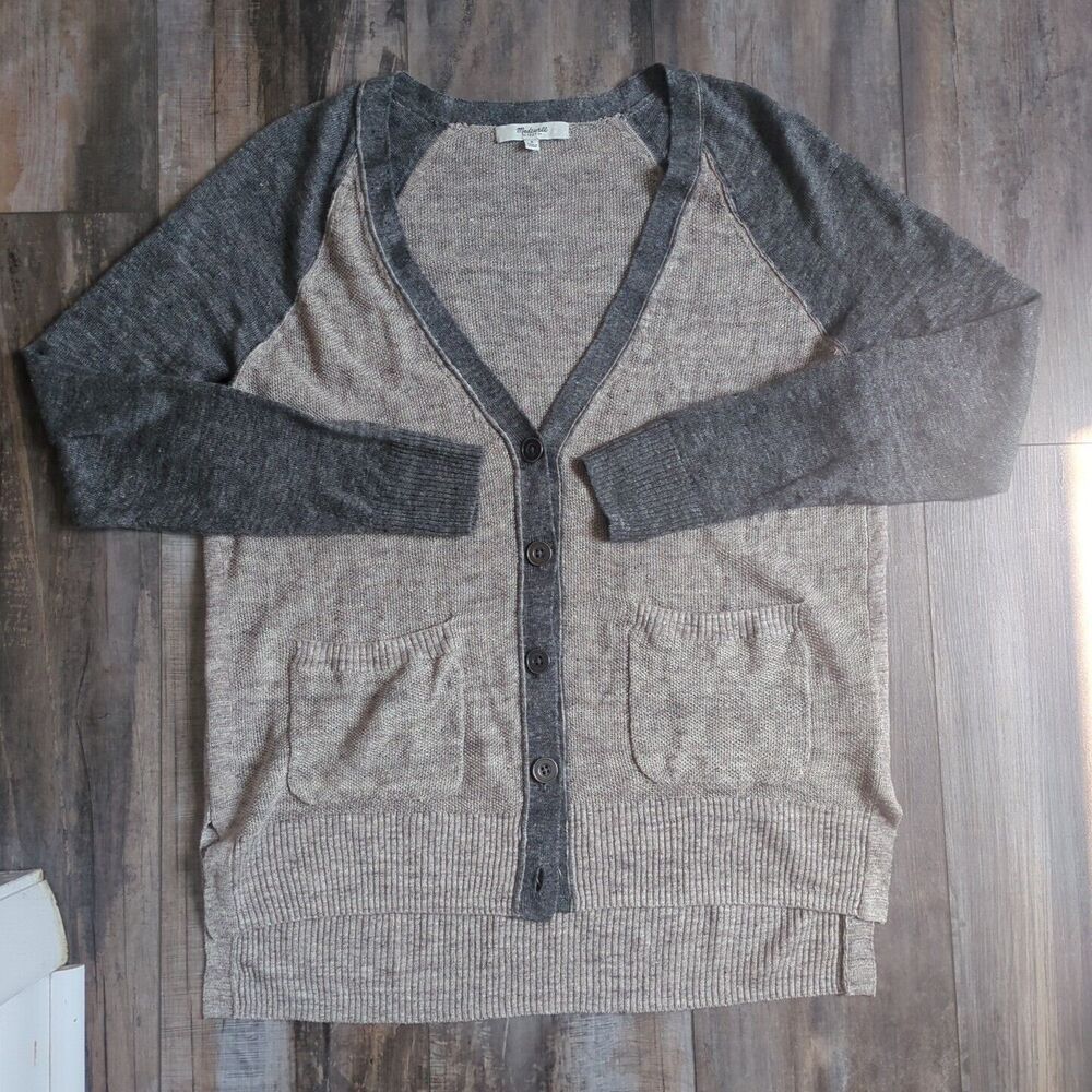Madewell 100% Linen Knit Cardigan Sweater Color block size small